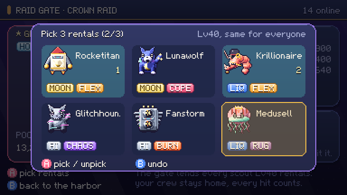 The Raid Gate lends each scout six Lv40 memelings to choose from.