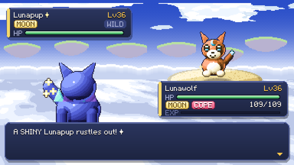 A shiny memeling appears with a sparkle.